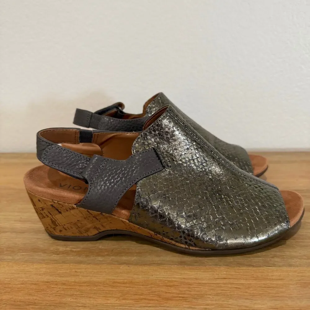 Vionic Tatiana Adjustable Peep Toe Wedge Metallic Snake Embossed Size 8.5 - Picture 8 of 13